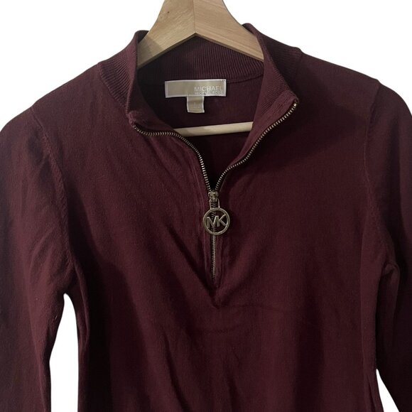 Michael Kors Quarter 1/4 Zip Pullover Sweater Size Small Cranberry Red Mock Neck - Picture 4 of 8